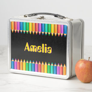 Süße helle Regenbogenfarben Bleistifte Kinder Name Metall Brotdose