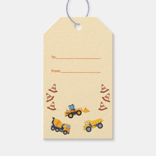 Süße hellgelbe Kinder-Baustellentransporter-Geburt Geschenkanhänger (Vorderseite)