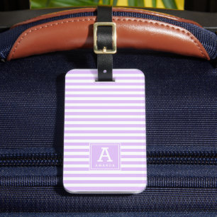 Süße helllila Streifen monogrammierte Anfangsbuchs Gepäckanhänger