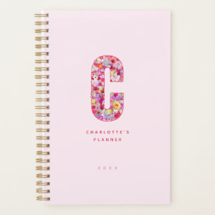 Süße hellrosa florale monogrammierte Personalisier Planer