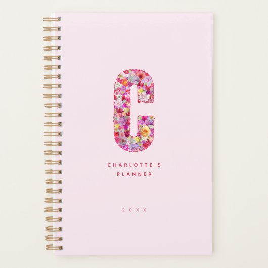 Süße hellrosa florale monogrammierte Personalisier Planer (Vorderseite)