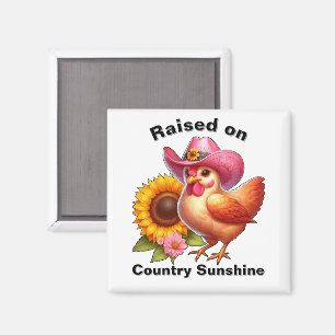 Süße Henne in rosa Hut mit leuchtender Sonnenblume Magnet