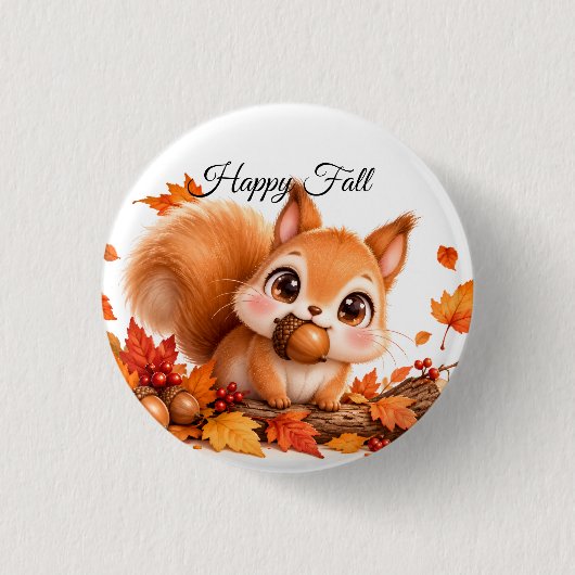 Süße Herbst-Eichhörnchen-Button-Editables Button (Vorderseite)
