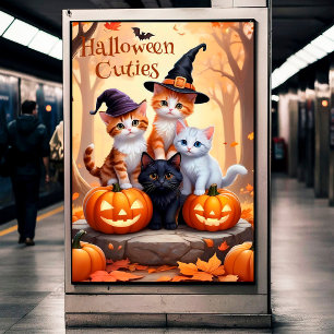 Süße Herbst-Halloween-Katzenkostüme Kürbisse Poster