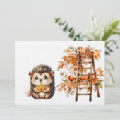 Süße Herbst-Igel-Illustration mit Ernte-Leiter Einladung (Stehend Vorderseite)