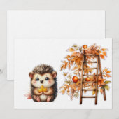 Süße Herbst-Igel-Illustration mit Ernte-Leiter Einladung (Vorne/Hinten)