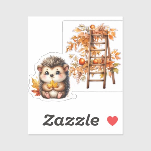 Süße Herbst-Igel mit Ernteleiter-Illustration Aufkleber (Blatt)