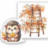 Süße Herbst-Igel mit Ernteleiter-Illustration Aufkleber (Vorderseite)