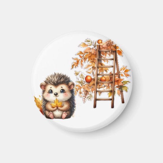 Süße Herbst-Igel mit Ernteleiter-Illustration Magnet (Vorne)