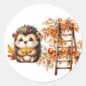 Süße Herbst-Igel mit Ernteleiter-Illustration Runder Aufkleber (Vorderseite)