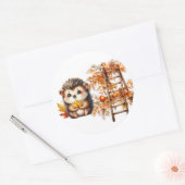 Süße Herbst-Igel mit Ernteleiter-Illustration Runder Aufkleber (Umschlag)