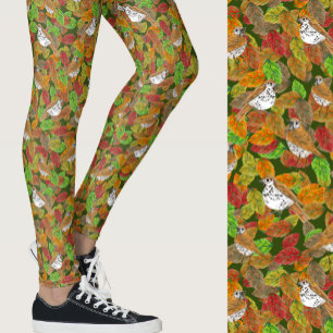 Süße Herbstfarben Blätter Vögel saisonal gemustert Leggings