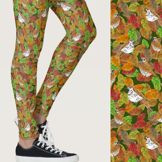Süße Herbstfarben Blätter Vögel saisonal gemustert Leggings