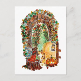 Süße Herbstfee Halloween Aquarell Postkarte