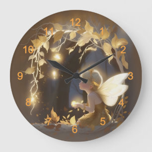 Süße Herbstfee mit leuchtenden Blumen Große Wanduhr