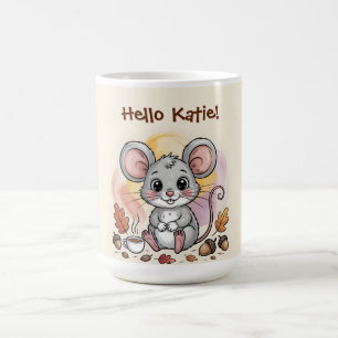 Süße Herbstmaus mit Eicheln und Kaffee Kaffeetasse