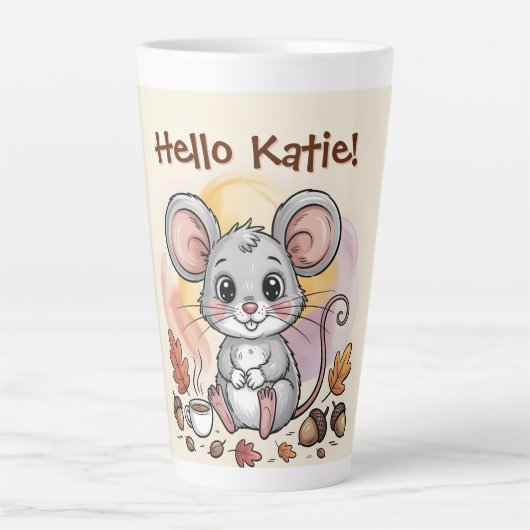 Süße Herbstmaus mit Eicheln und Kaffee Milchtasse (Vorderseite)