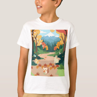 Süße Herbstwaldtiere Kuschelige Landschaftskunst P T-Shirt