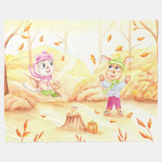 Süße Herbstwanderung im Wald Fleecedecke (Vorderseite (Horizontal))