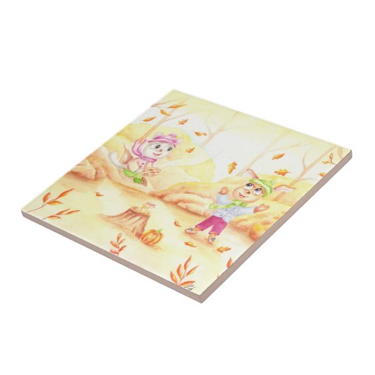 Süße Herbstwanderung im Wald Fliese (Seite)