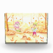 Süße Herbstwanderung im Wald Fotoblock (Vorderseite)