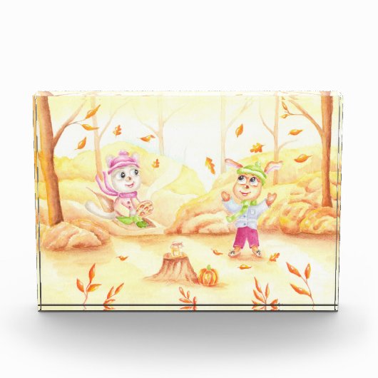 Süße Herbstwanderung im Wald Fotoblock (Vorderseite)