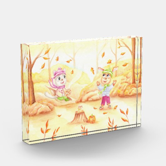 Süße Herbstwanderung im Wald Fotoblock (Links)