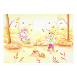 Süße Herbstwanderung im Wald Fotodruck