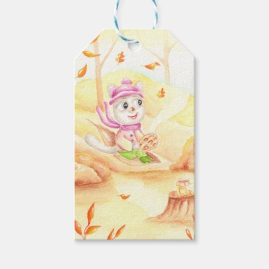 Süße Herbstwanderung im Wald Geschenkanhänger (Vorderseite)