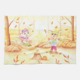 Süße Herbstwanderung im Wald Geschirrtuch