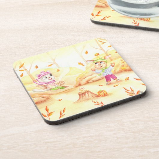 Süße Herbstwanderung im Wald Getränkeuntersetzer (Linke Seite)