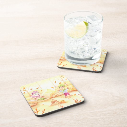 Süße Herbstwanderung im Wald Getränkeuntersetzer (Rechte Seite)