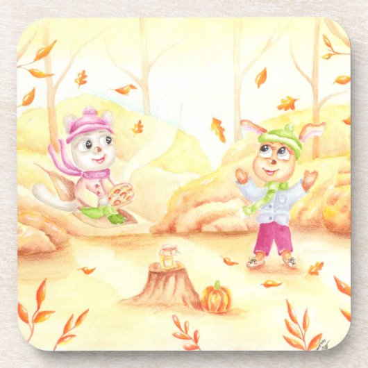 Süße Herbstwanderung im Wald Getränkeuntersetzer (Vorderseite)