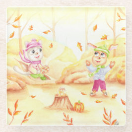 Süße Herbstwanderung im Wald Glasuntersetzer