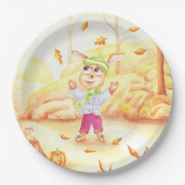 Süße Herbstwanderung im Wald Pappteller