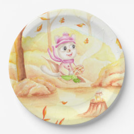 Süße Herbstwanderung im Wald Pappteller