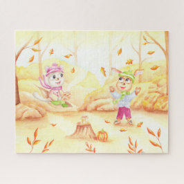 Süße Herbstwanderung im Wald Puzzle