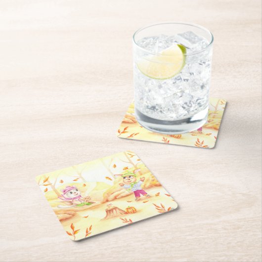 Süße Herbstwanderung im Wald Rechteckiger Pappuntersetzer (Vor Ort)