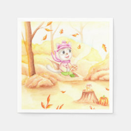 Süße Herbstwanderung im Wald Serviette