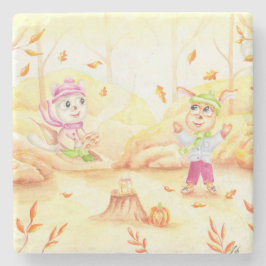 Süße Herbstwanderung im Wald Steinuntersetzer