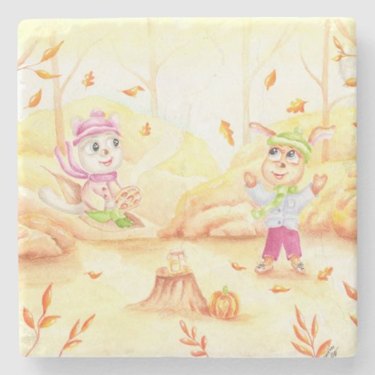 Süße Herbstwanderung im Wald Steinuntersetzer (Vorderseite)