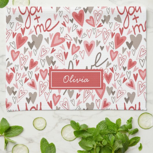 Süße Herzen Boho Valentinstag Muster Geschirrtuch (Gefaltet)