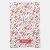 Süße Herzen Boho Valentinstag Muster Geschirrtuch (Vertikal)