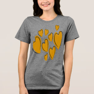 Süße Herzen Handgezeichnet Gelb Romantische Doodle Tri-Blend Shirt