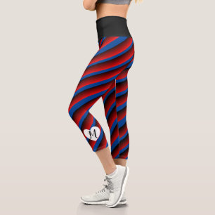 Süße Herzen Monogramm Name Ombre Streifen Blau Capri Leggings
