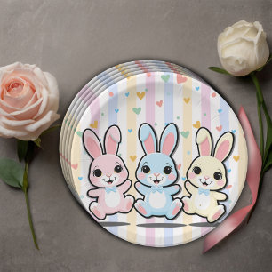Süße Herzhäschen Hüpfer Baby Shower Pappteller