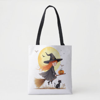 Süße Hexe auf Besenstiel-Tasche Tasche