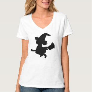 Süße Hexe auf einem Besen Silhouette T-Shirt