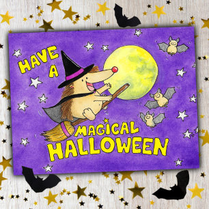 Süße Hexe Igel Magisches Halloween Postkarte