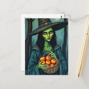 Süße Hexe mit Äpfeln Postkarte